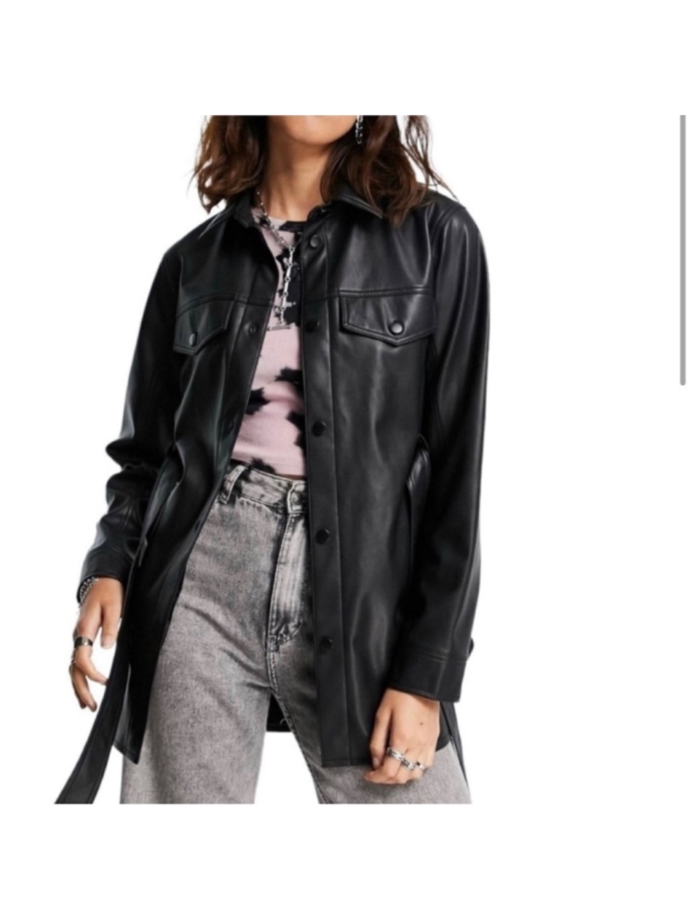 Rebecca Minkoff Black Faux Leather Belted Jacket Trench Coat Large